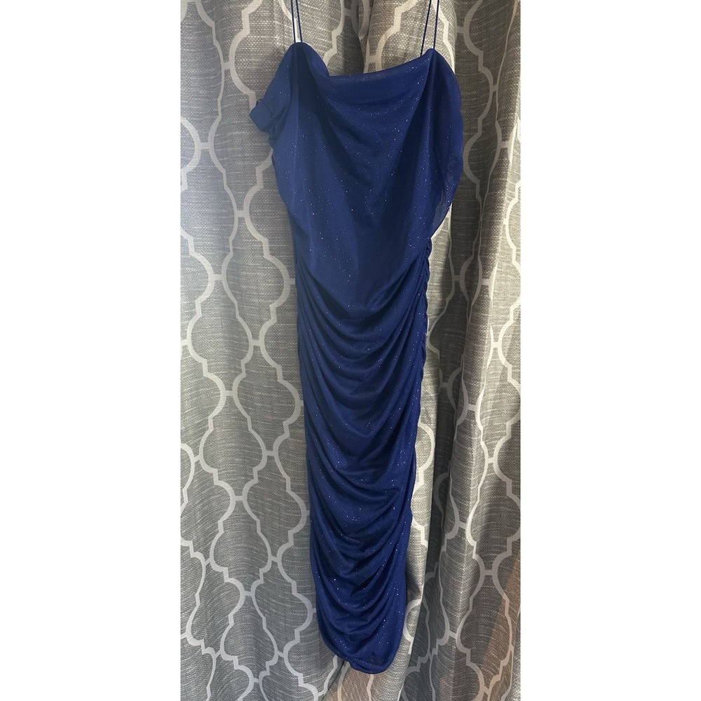 D Darlin Women's XXL Blue Sparkly Mid Length Spaghetti Strap Dress
